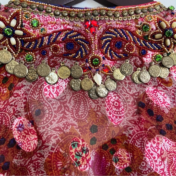 💕Manisha Patel Designs Embellished Boho Paisley Sheer Tunic Top – Size L - Picture 6 of 8